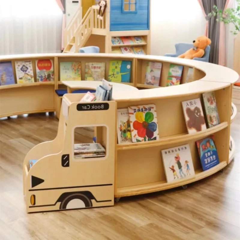 Train double-sided bookshelf children's book display rack cartoon bookcase ring cabinet