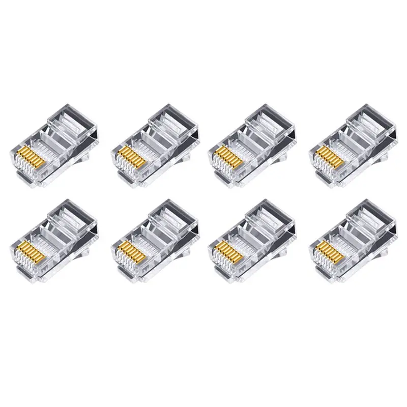 Ingenious-200Pcs RJ45 Connector 6U Gold Plated Pass Through Ethernet Cables Module Plug Network RJ-45 Crystal Heads Cat5 Cat5e