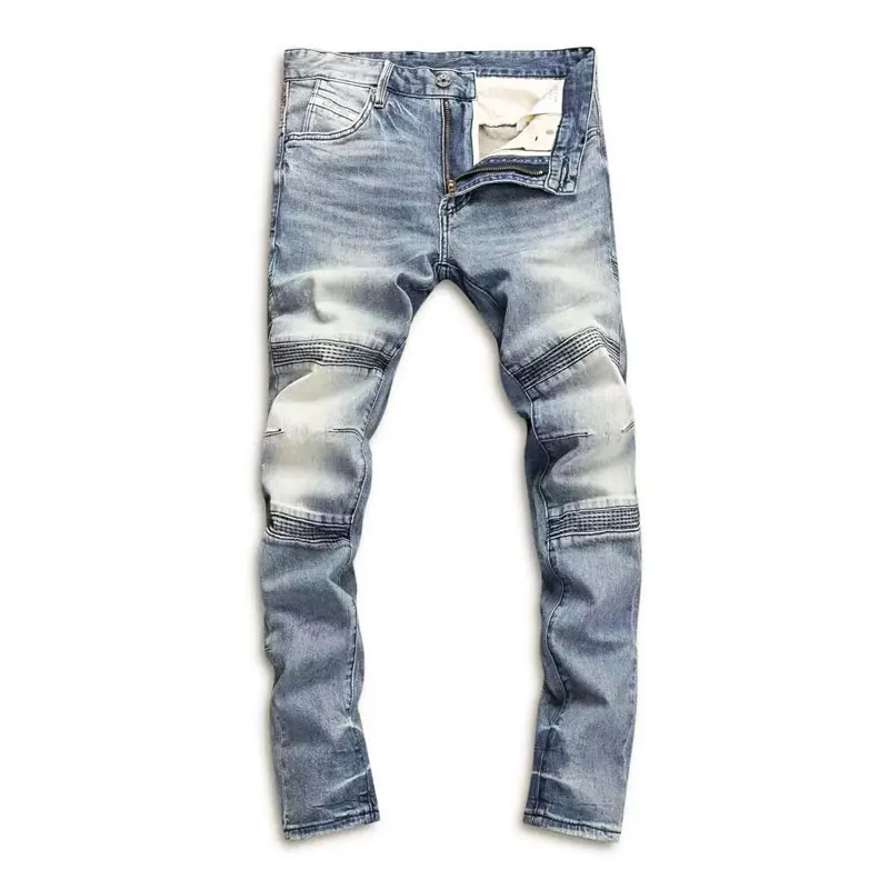 Streetwear Fashion Men Jeans Retro Blue Stretch Slim Fit Spliced Designer Biker Jeans Homme Patched Hip Hop Denim Pants Hombre