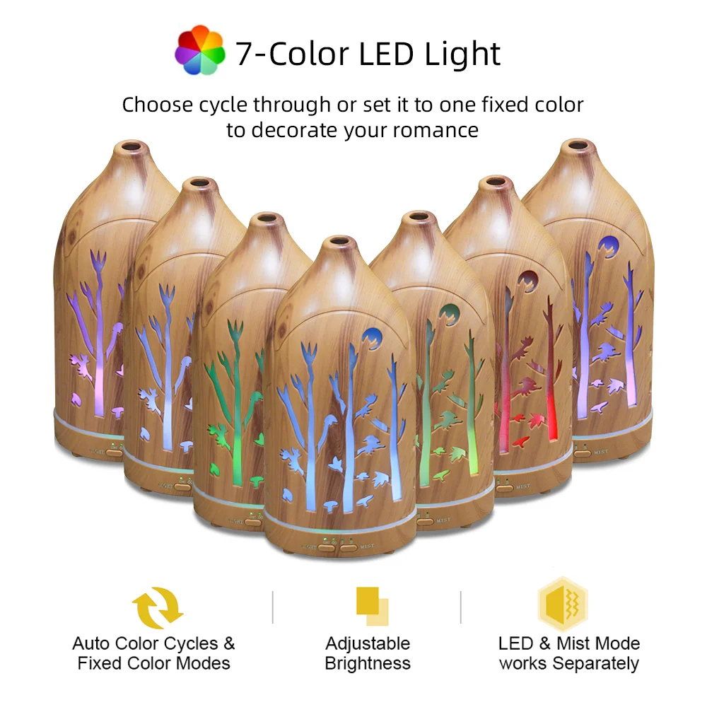Ultrasonic Aromatherapy Diffuser 7-Color LED Silent Cool Mist Humidifier for Home Air Purification and Sleep Relaxation