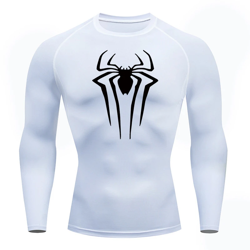 Spider Print Long Sleeve Compression Shirts for Men Gym Workout Rash Guard Undershirts Baselayers Athletic Quick Dry Tees Tops