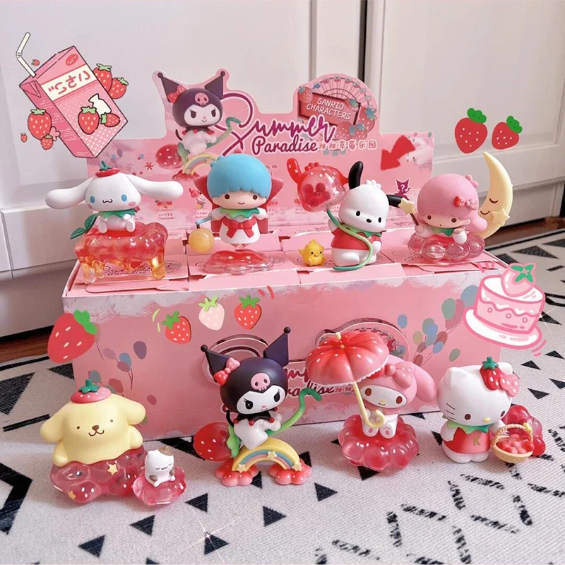 Sanrio doce morango paraíso série caixa cega bonito kurome canela minha melodia caixa mistério desktop carro ornamento brinquedos presente da menina