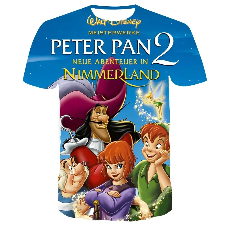 Camiseta de Disney para niños y niñas, camiseta de Peter Pan Wendy con estampado 3D, camiseta de manga corta de gran tamaño para hombres, nueva ropa para hombres