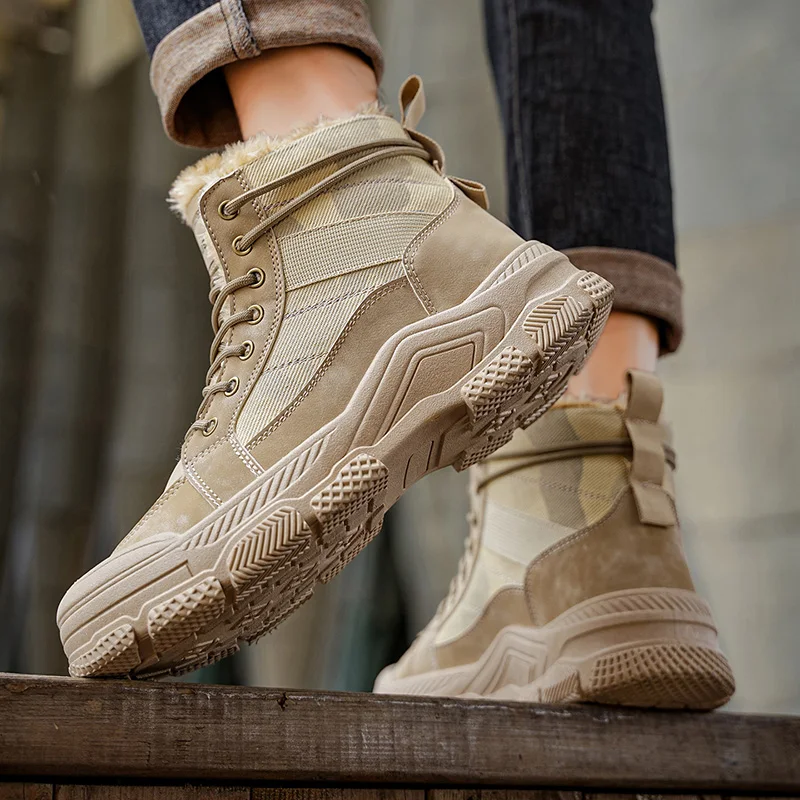 Зимние популярные мужские ветрозащитные ботинки, осенние и зимние теплые ботинки на толстой подошве, уличная обувь с высоким берцем, мужские повседневные модные ботинки