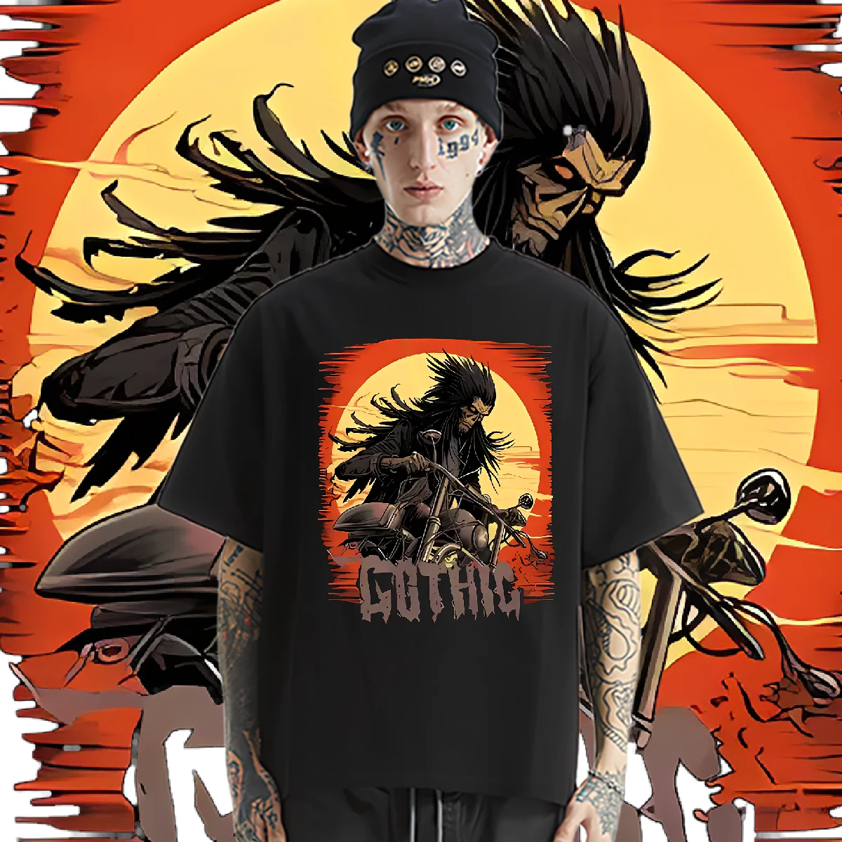 

West Death God T-shirt Loose Round Neck Tees Rap Style Men's Clothes Printed Tops Fashion Oversize Street T Shirt