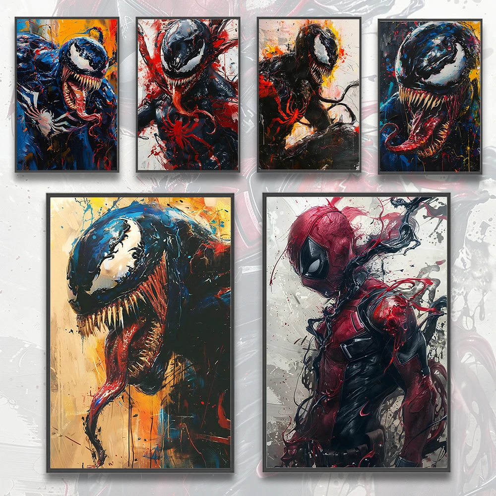 Venom Spider-Man HD dekoracja wnętrz Mavel samoprzylepny papierowy plakat film tapeta figurki malarstwo ścienne dekoracje dla dzieci prezent