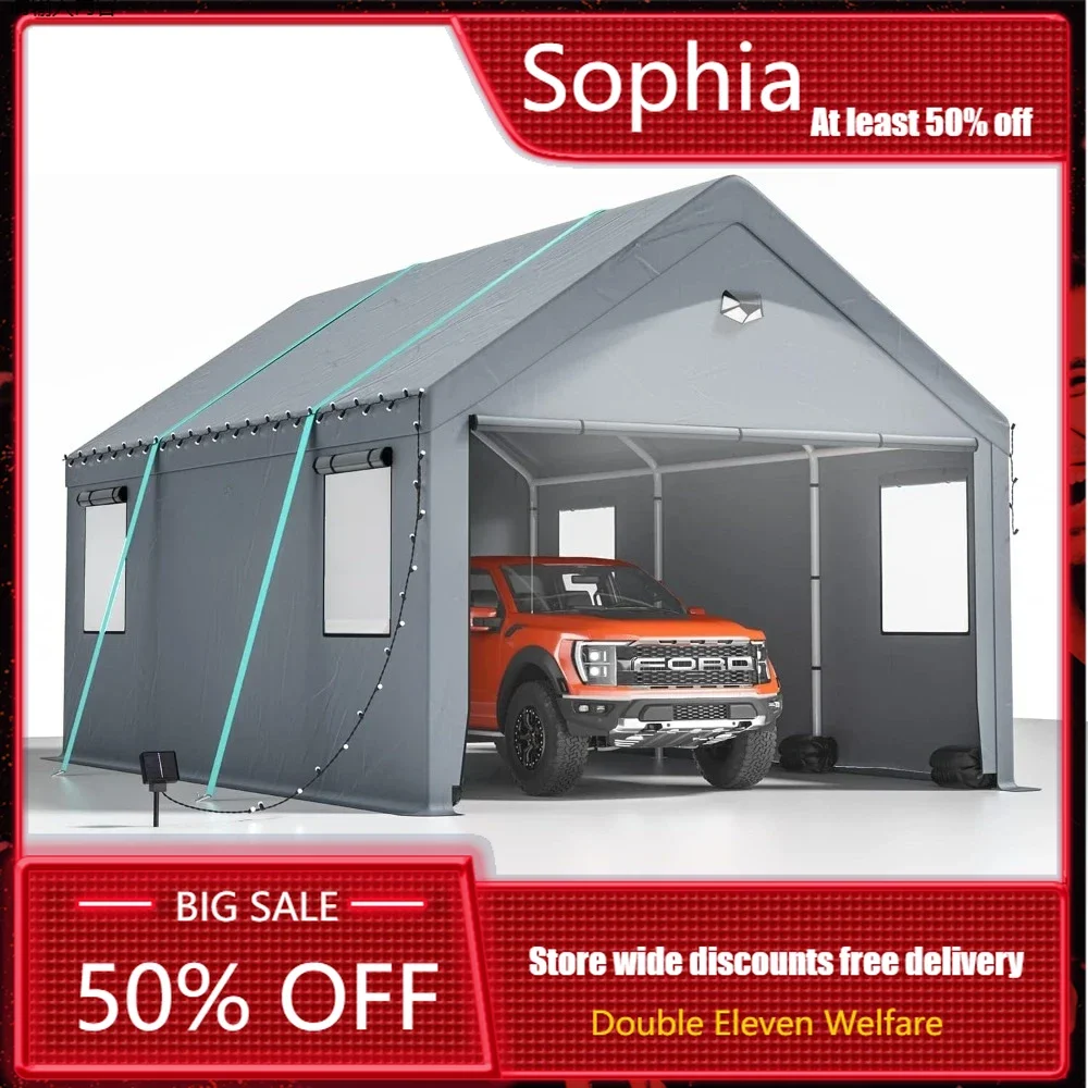 Heavy Duty Carport Canopy, Extra Large Portable Car Tent Garage, Removable Roof and Side Walls, Grey, 12x20