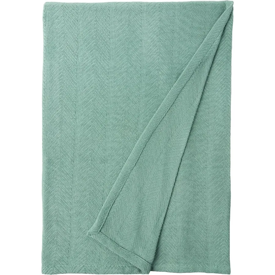 Eddie Bauer - Queen Blanket Lightweight Cotton Bedding Home Decor for All Seasons Herringbone Green Queen