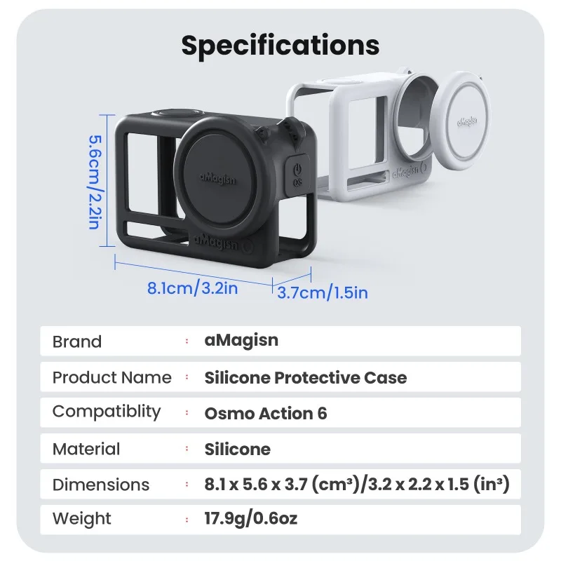 aMagisn Silicone Protective Case for DJI Osmo Action 6 Shockproof Drop-Resistant Scratch-Resistant Action Camera Accessory