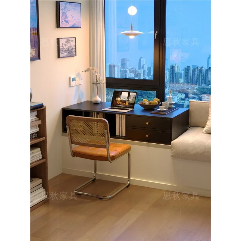 Solid Wood Bay Window Desk Black with Drawer Storage Bedroom Home Computer Desk Window Sill Writing Study Table Customized
