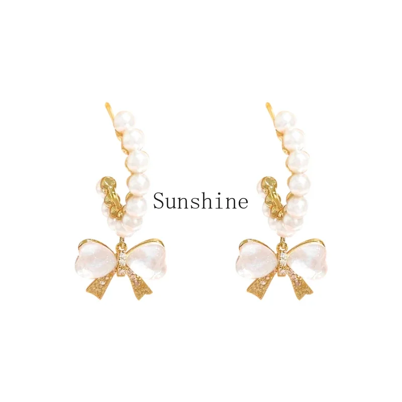 

Niche design sense premium bow pearl women's earrings earrings