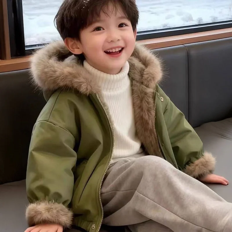 Kinder-Mantel mit Plüschfutter und Kapuze, Winterjacke, dick und warm, Mädchen-Oberbekleidung, neue Thermo-Sport- und Freizeitkleidung für Kinder, 2-10 Jahre – Detail 3