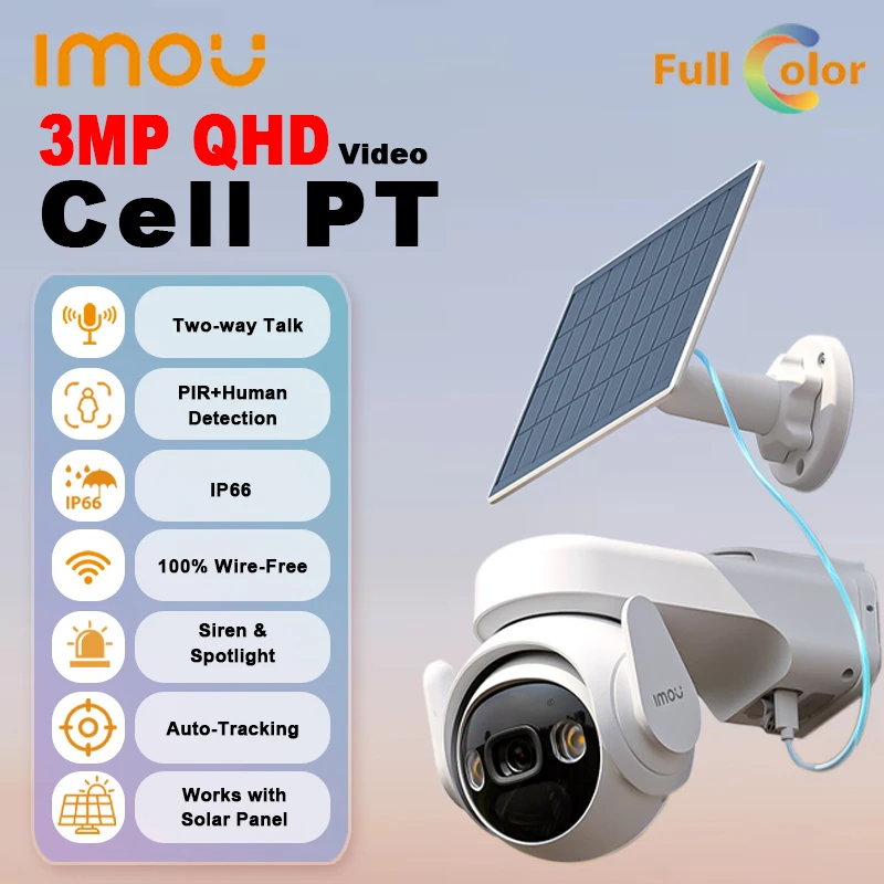 IMOU Cell PT 3MP 2K Solar Camera Kit Waterproof Two-way Talk Rechargeable Battery Outdoors IP Cameras  Solar Panel