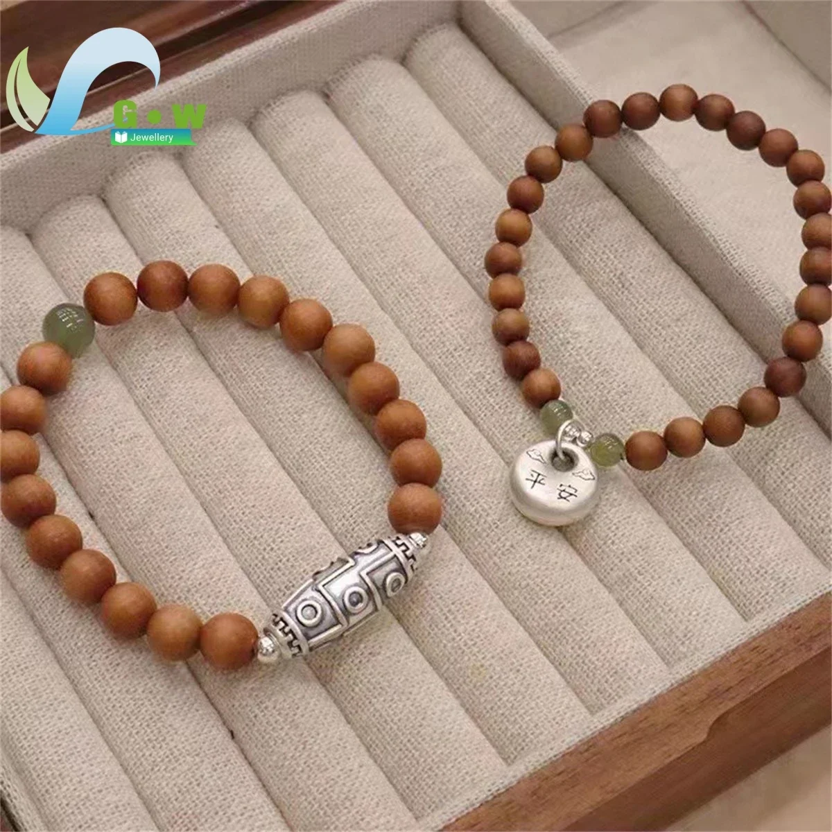 925 Sterling Silver Sandalwood Bracelet Women's Peace Pendant High Quality Natural Stone Dzi Bead Bracelet 2025 New Jewelry Gift