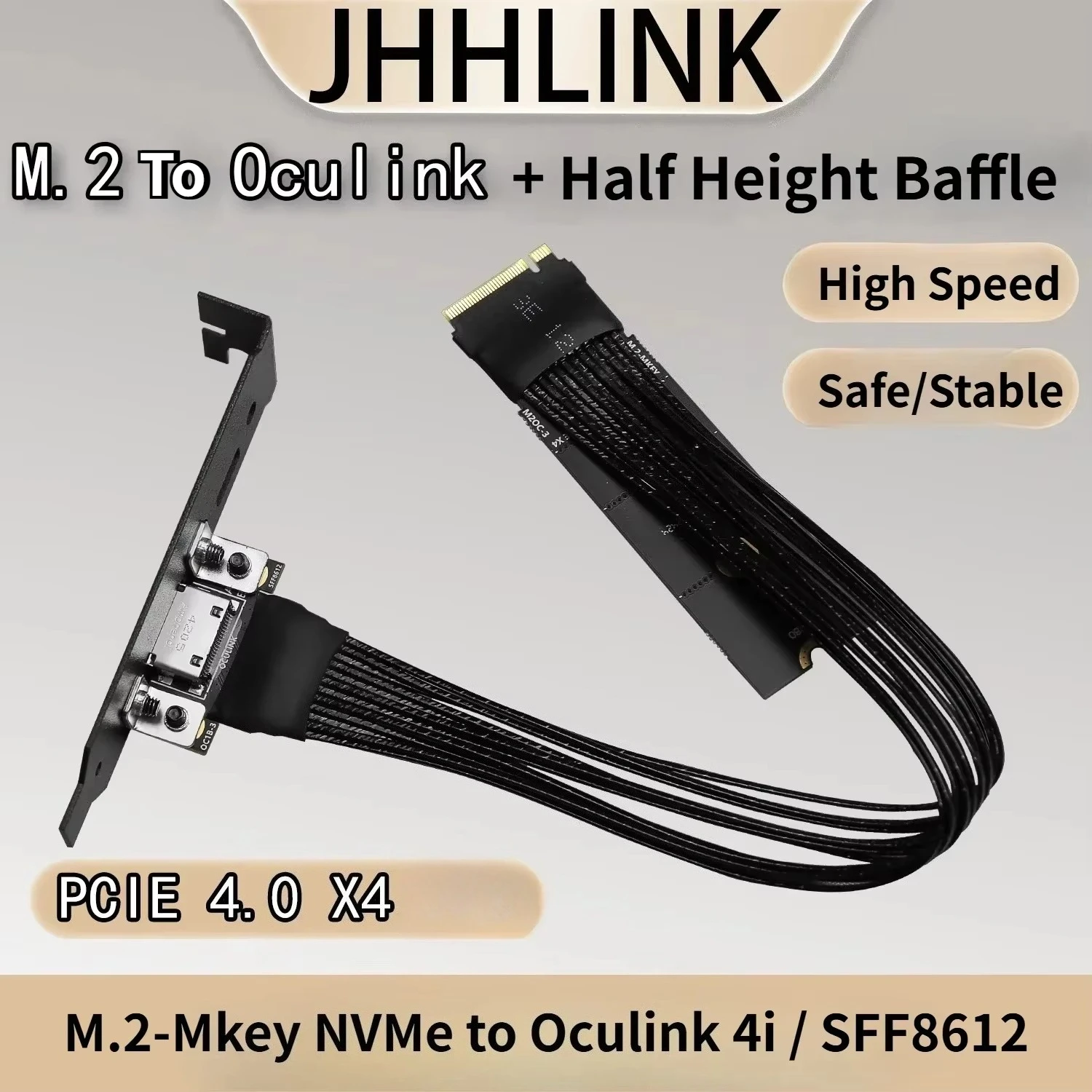 Kabel przedłużający M.2 do Oculink 4i, 64 Gbps, do komputerów stacjonarnych, adapter M2 M-key NVME do SFF8612, PCIe 4.0 X4 Gen4, posrebrzany. — zdjęcie produktu 2