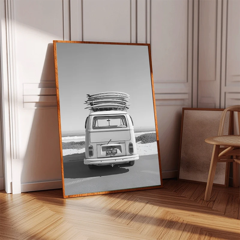 Black and White Photography Surf Palm Tree Retro Van Life Poster Canvas Painting Print Wall Art Picture Living Room Home Decor