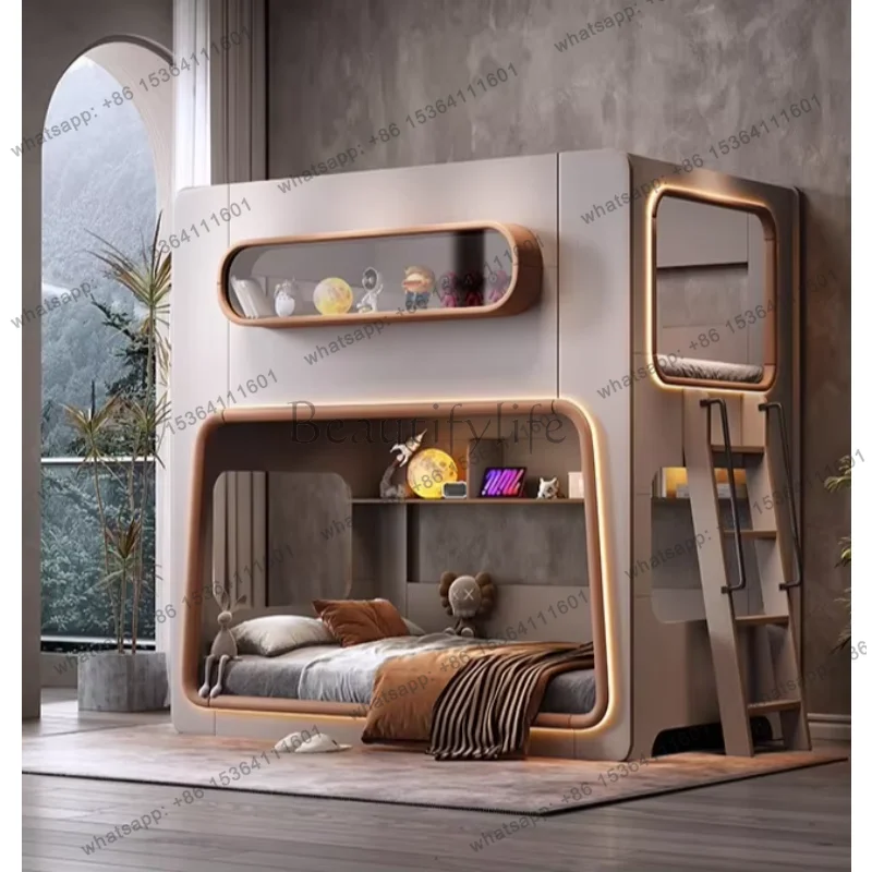 bunk beds, high guardrail small apartment solid wood structure
