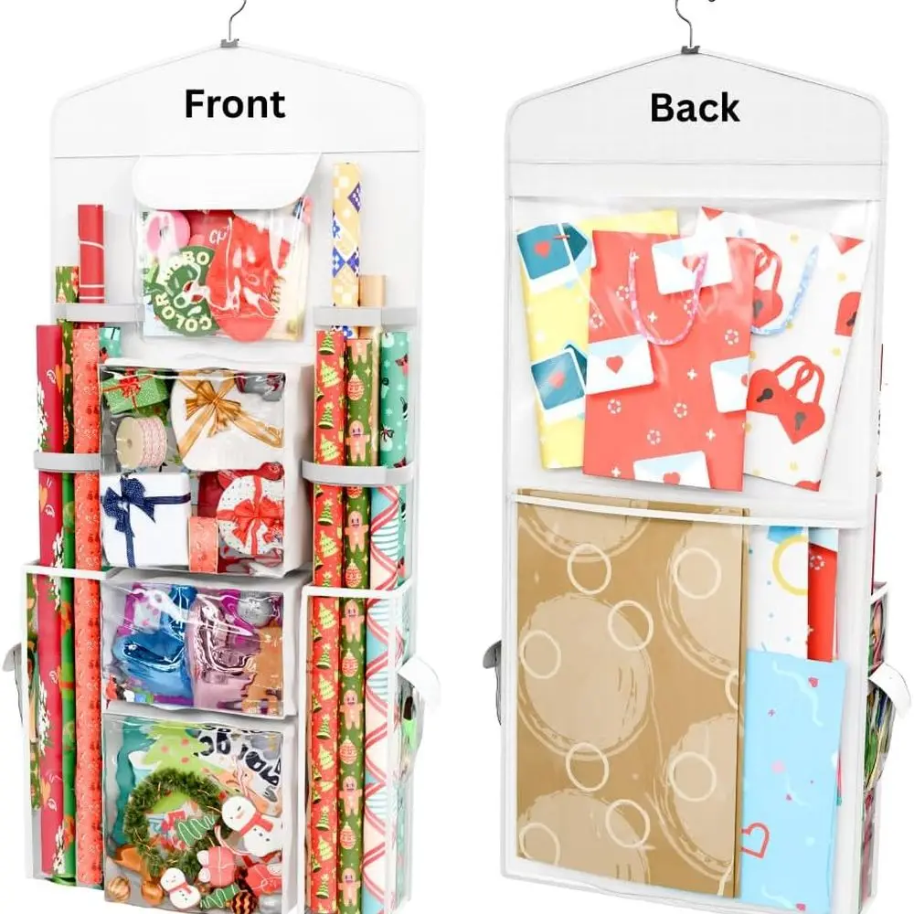 

Двусторонний подвесной органайзер для упаковочной бумаги, сумок, бантов и лент — 40 x 17, белый