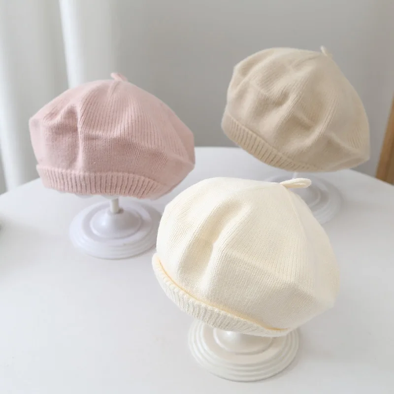 Gorro boina de lana elástica para bebé – Color caramelo