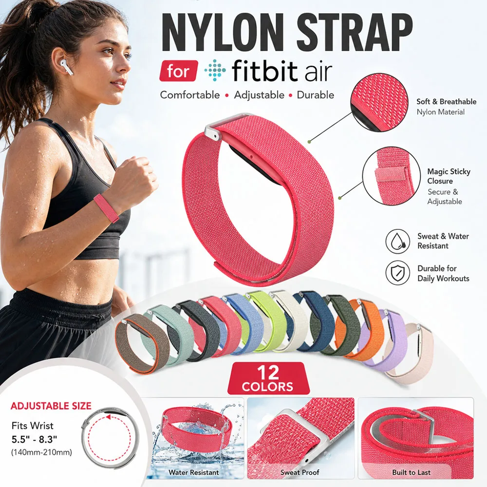 Sweatproof Breathable Running Band for Google Fitbit Air Integrated TPU Case Durable Nylon Loop Magic Buckle Anti-Bounce Gear