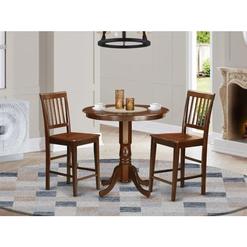 East West Furniture   Kitchen Counter Set for Small Spaces Contains a Round Dining Room Table with Pedestal and Dining Chairs