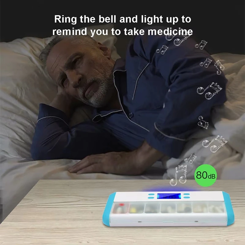 Smart Pill Organizer Electronic Timing Reminder Storage Case Timer Weekly Pills Container Alarm Box For Traveling Coffee White