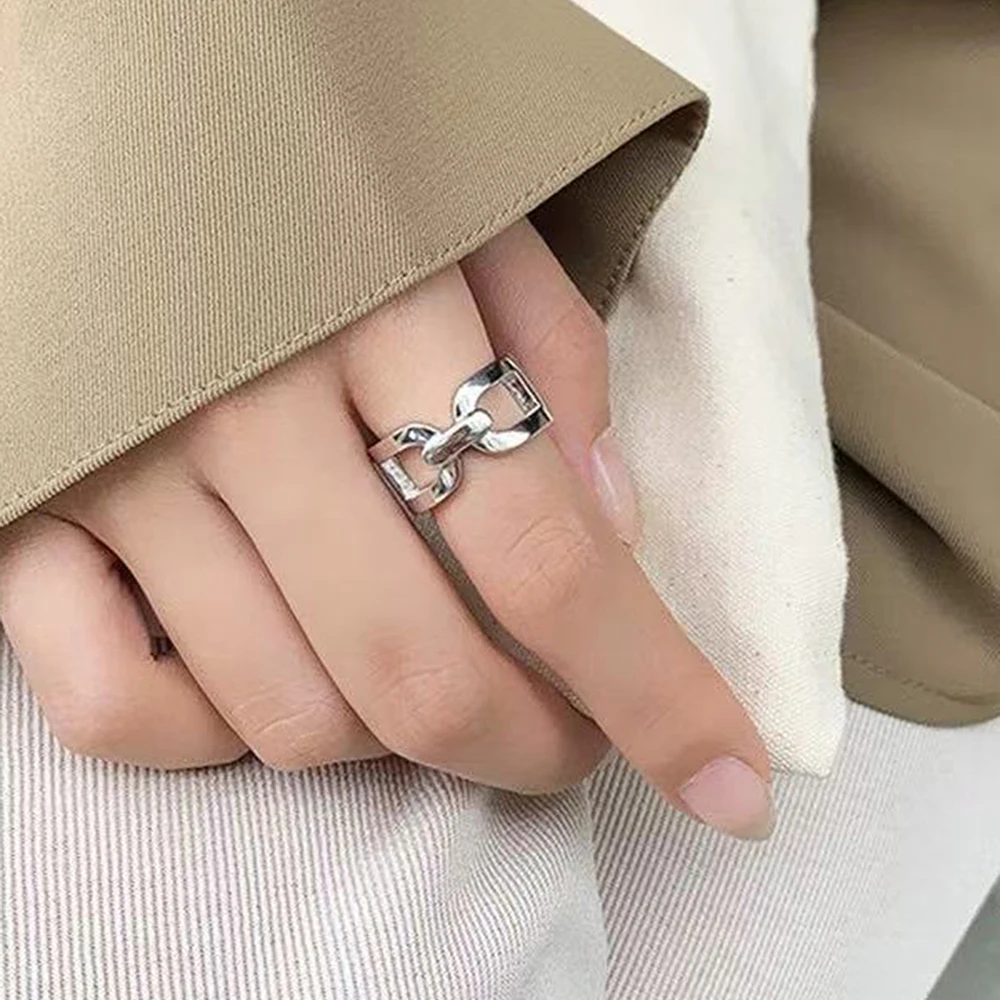 DGIDDK Stainless Steel Cross Skeleton Metal Textured Ring Creative Hip Hop For Women Jewelry Open End Ring Everyday Match