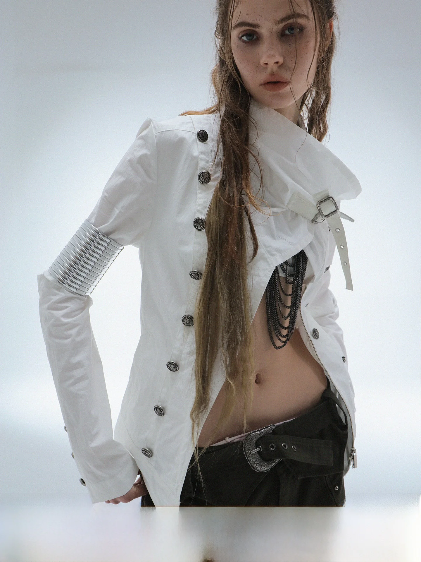 DoublePunch Original High Collar Thickened Cotton Jacket Metal Buckle Decorated Windproof Napoleon Outerwear for Women