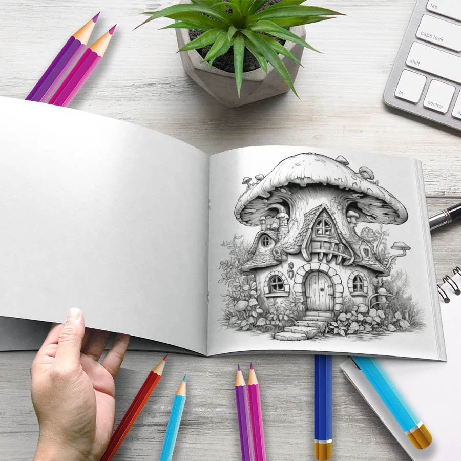 1pc Mysterious Mushroom Town Coloring Book 20 Page Children & Adult Picture Book For Relieve Stress Kill Time Drawing Gifts