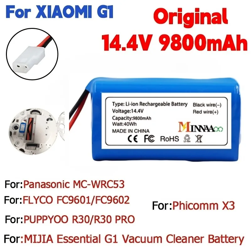 

H18650CH-4S1P 14.8V 9800mAh Li-ion Battery Pack for XIAOMI MIJIA Mi Robot Vacuum Cleaner Essential G1 MJSTG1,SKV4136GL R30 R35