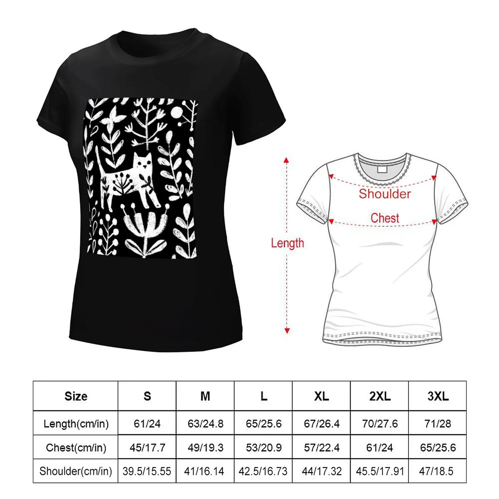 Black and white cute cats and summer flowers T-shirt animal print shirt for girls summer clothes Women's tops