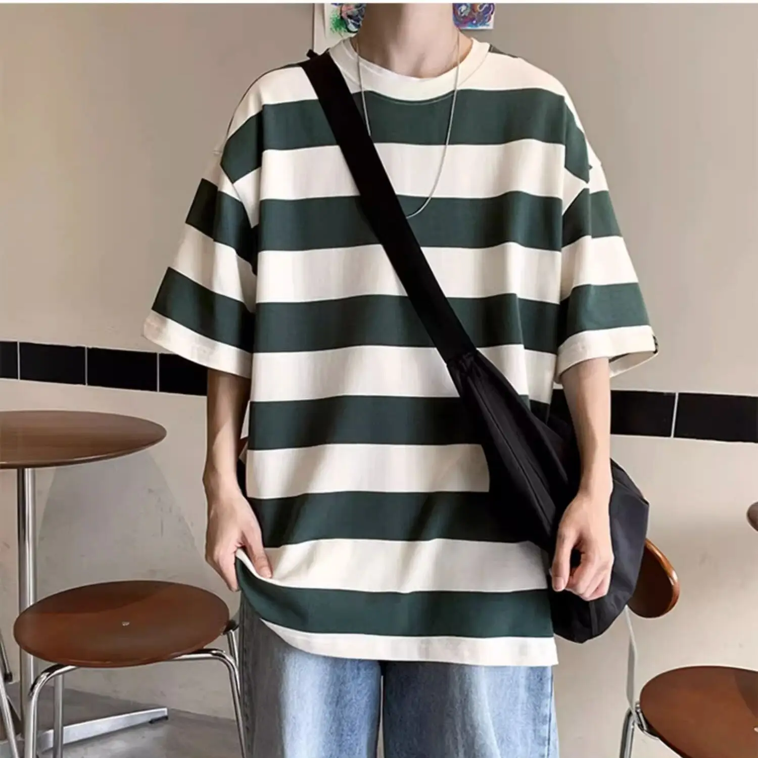 Minimalist top men's hip-hop zebra T-shirt summer casual breathable Green Black T-shirt round neck short sleeved M L XXXL