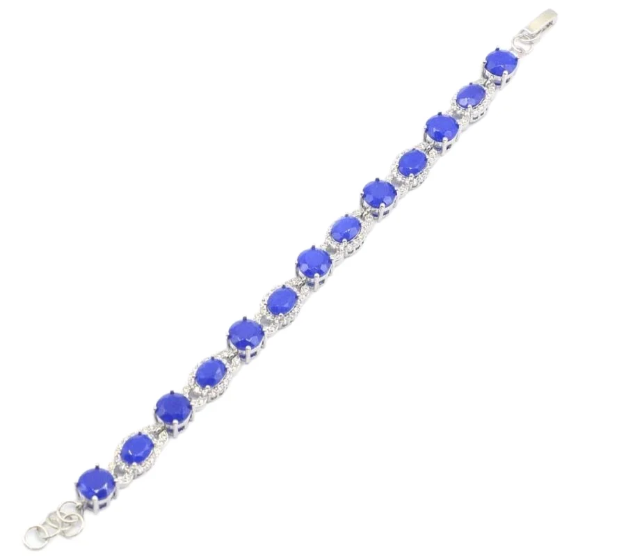 18x9mm Delicate Fine Cut 17.8g Fire Rainbow Violet Topaz Blue Sapphire White CZ Women Daily Wear Silver Bracelet 6.5-8.0inch