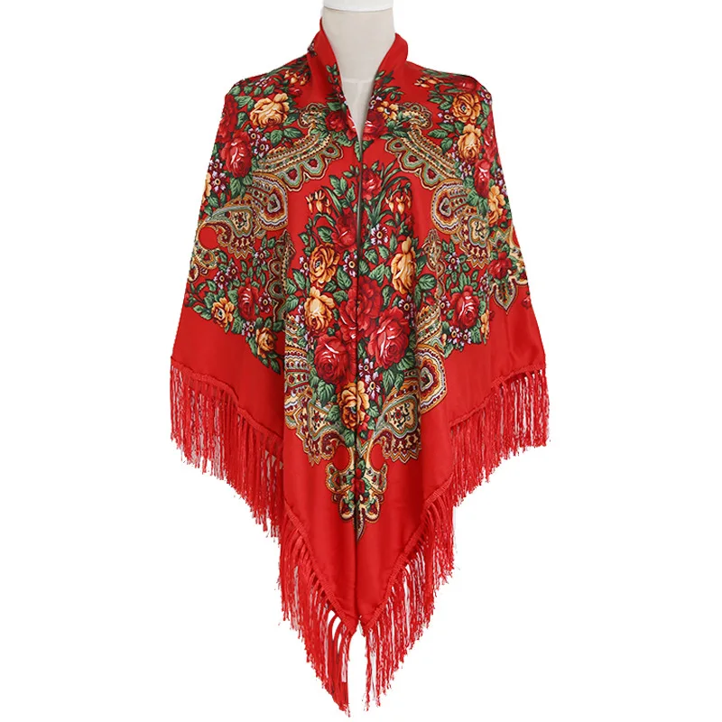 160*160cm Women\'s Russian Style Oversize Tassel Shawl Scarf Wraps for Women Mexican Shawl