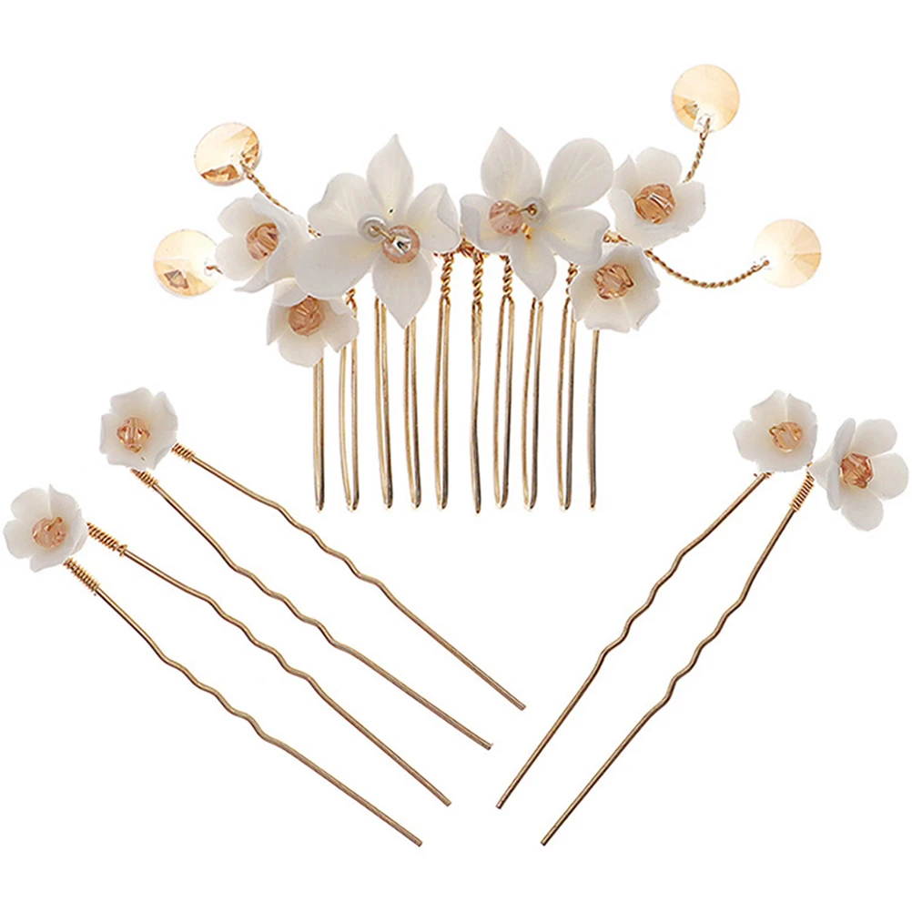

Flower Comb Women Accessories Bride Hairpin Elegant Wedding Party Hair Fork Decorations Hair Bun Sticks Girls Pins