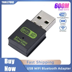 Dual Band USB WiFi Adaptador Bluetooth, Receptor Externo Sem Fio, Mini Dongle WiFi, PC, Laptop, Desktop, 5.8GHz, 150Mbps, 600Mbps