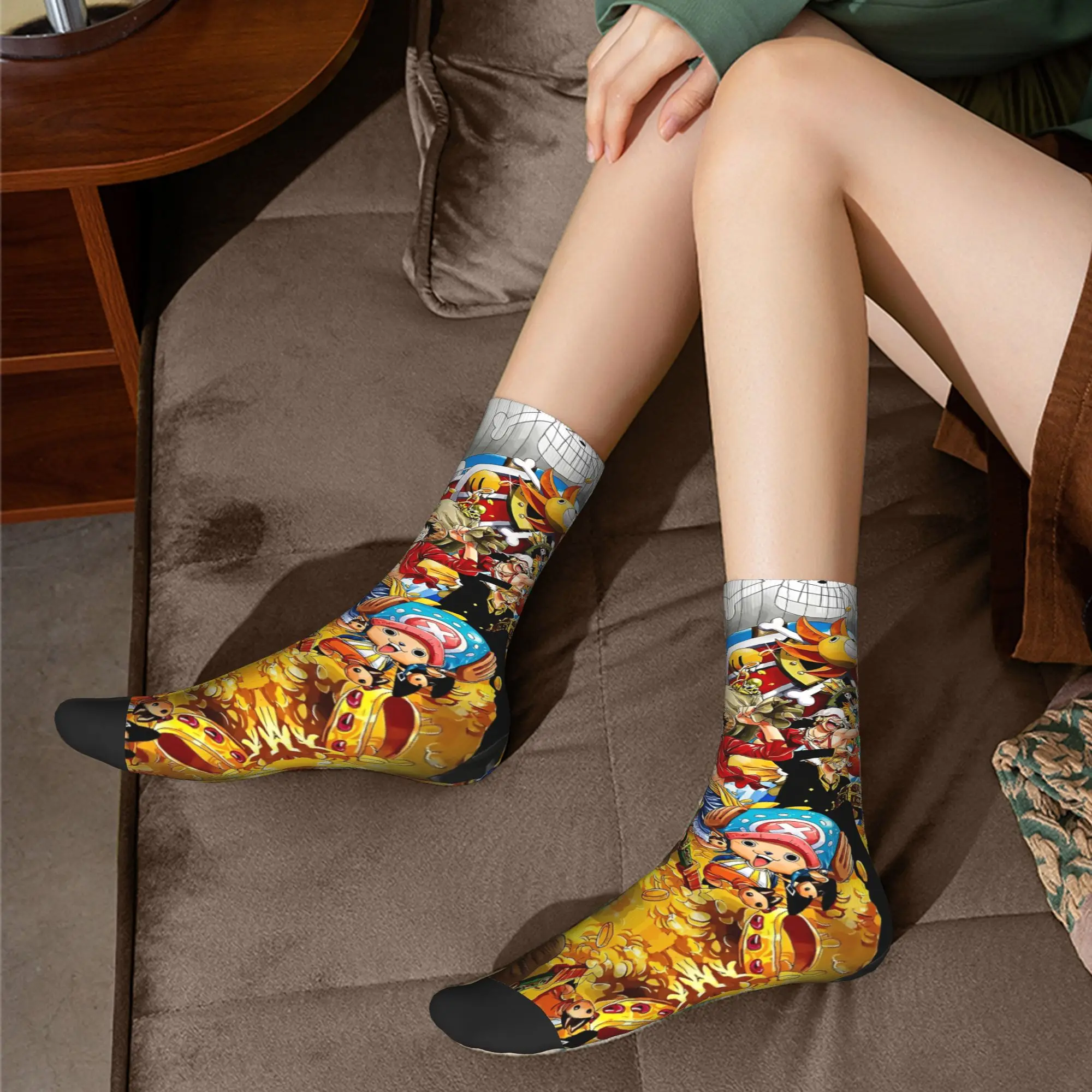 جوارب Harajuku Anime Luffy Anime لكرة السلة من البوليستر للنساء والرجال قابلة للتنفس، #5