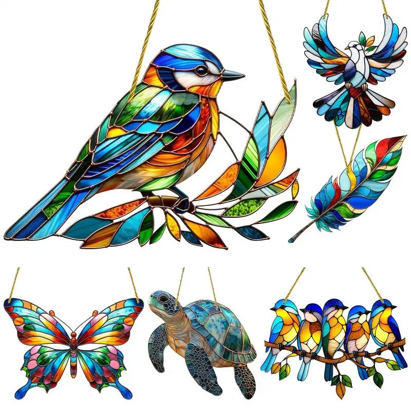 Sun Catchers Animal Feather Pendant Decor Colorful Hummingbird  Window Hangings Animal Wind Chimes Crafts Animal Christmas Decor