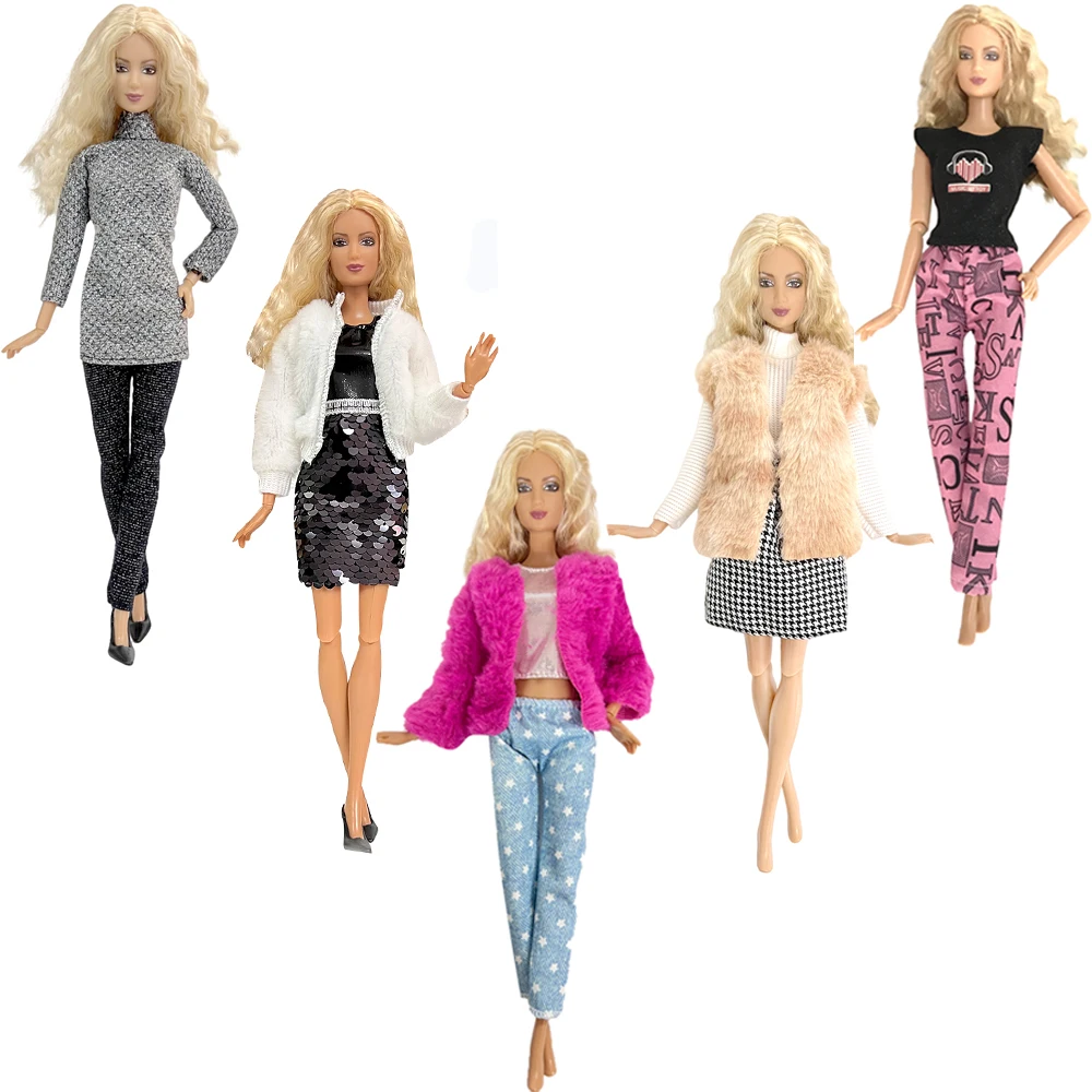 NK  5 PCS Mixed Style Doll Dress  Fashion  Skirt  Party Wear Gown Modern Coat Outfits Clothes for Barbie Doll Accessories