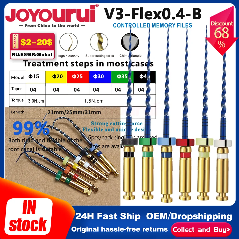 

6 шт./кор. стоматологический эндо-синий корневой канал, роторный файл, термоактивация, NiTi-файлы, использование двигателя # 15- # 40 Конус 31 мм/25 мм 04/06