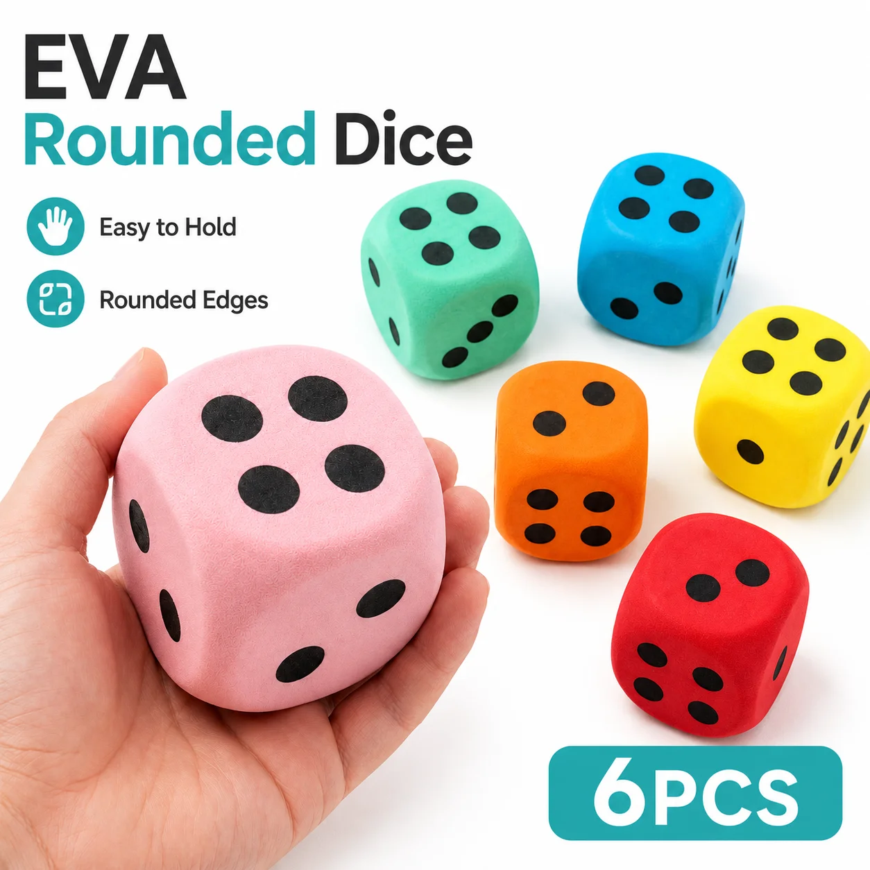 6PCS Colorful EVA Dice Set Soft Foam Six Sided Cubes Reusable Game Props for Classroom Party Home Office Outdoor Activity Use