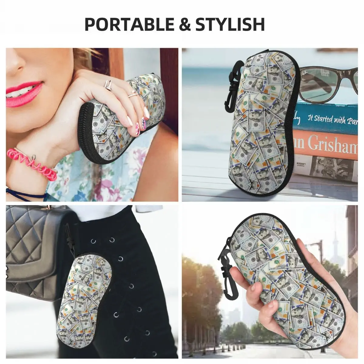 Custom US Dollars Pattern Shell Eyeglasses Protector Cases Fashion Sunglass Case Money Glasses Pouch
