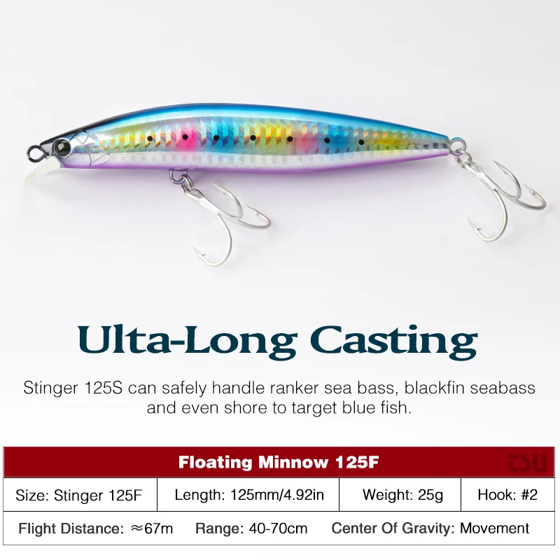 TSURINOYA 125mm 25g Floating Minnow Fishing Lure STINGER 125F High Strength 67m Ultra Long Casting Sea Fishing Large Hard Baits