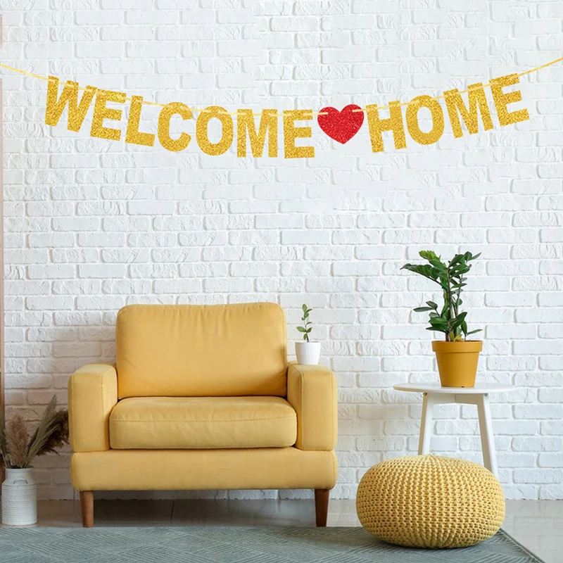 Willkommen zu Hause Banner Willkommen zurück Party Banner Golden Black Glitter Home Party Zeichen Dekore Banner für Militär Armee Party Dekor – Detail 8