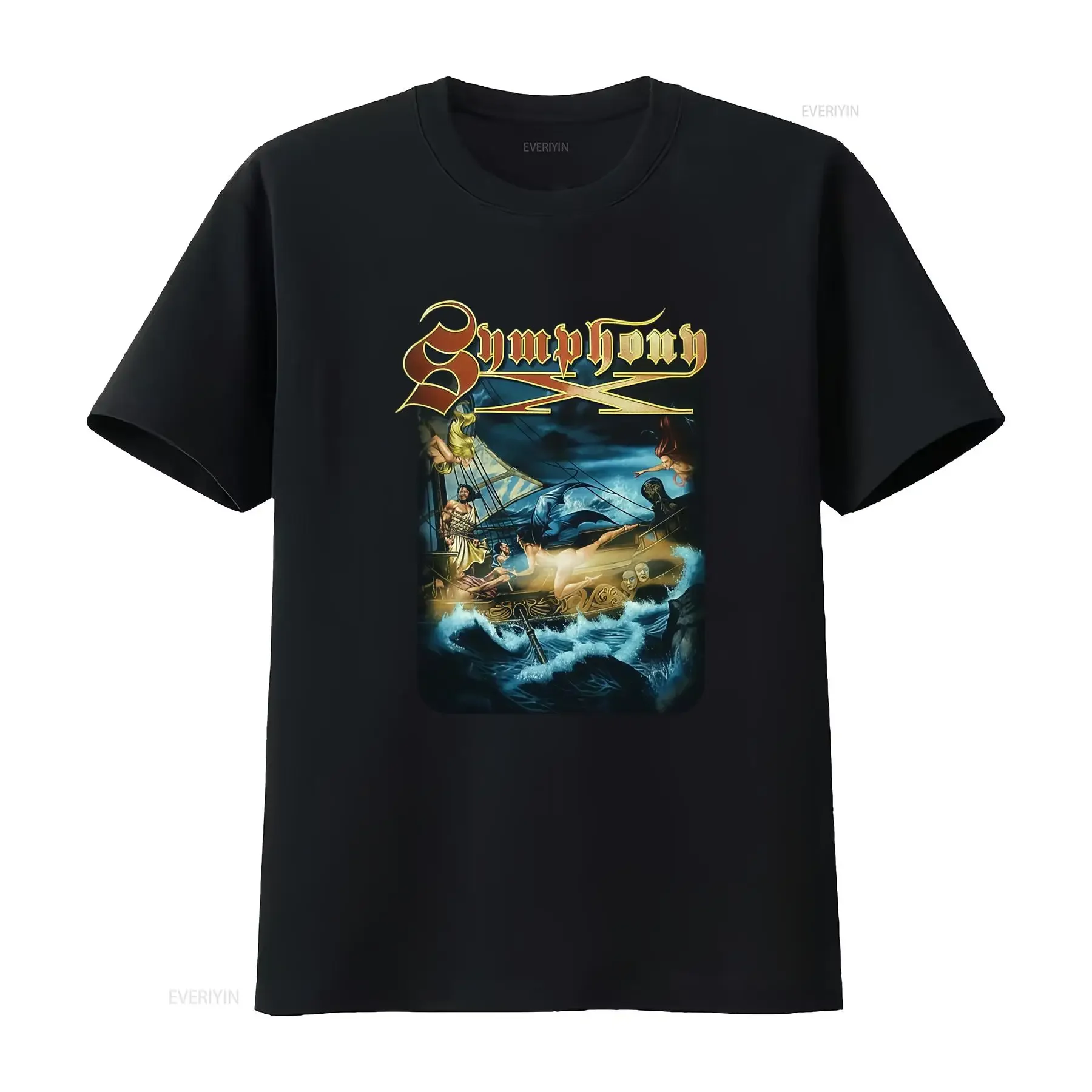 Symphony X Band Cotton Black Full Size T Shirt for Fans Mythical Ship Sirens Design vintage Washed Slightly Breathable