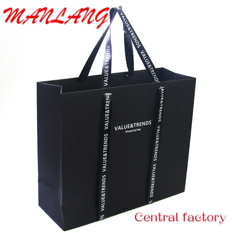 Custom  Custom print your own logo boutique clothing packaging bag garment shopping gift paper bags with ribbon handle