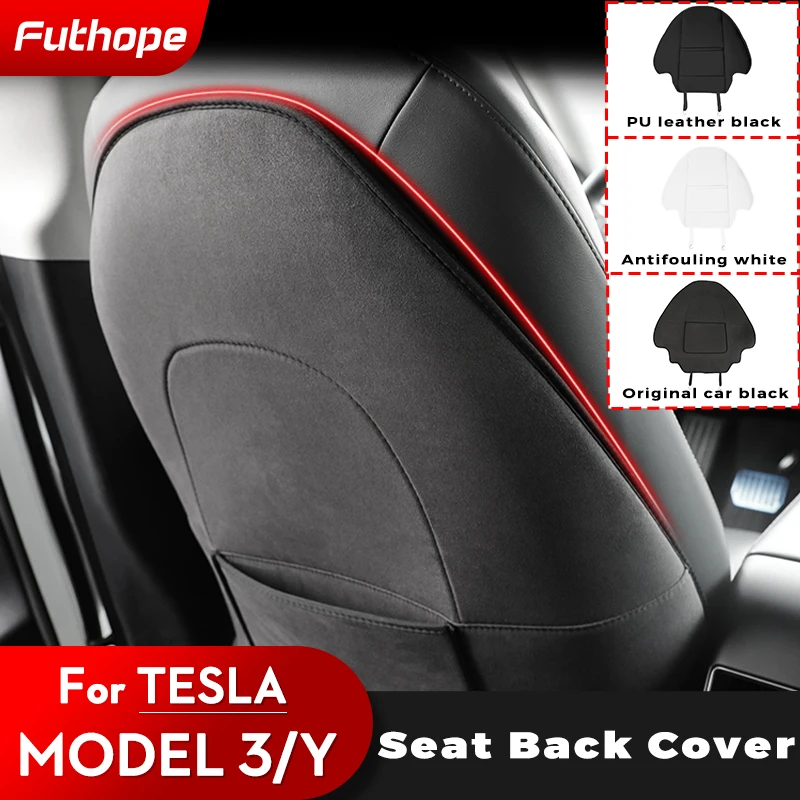 Futhope Car Seat Back Child Anti Kick Pad for Tesla Model 3/Y Protector Interior Trim Leather Turn Fur Decorative protection