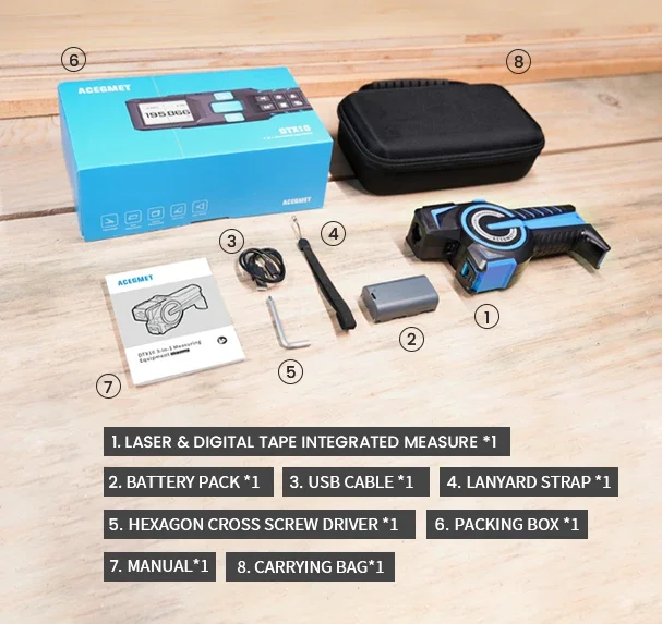 Medidor de distância de fita laser digital Mileseey DTX10 medida 3 em 1 com display IPS de 2,0 polegadas