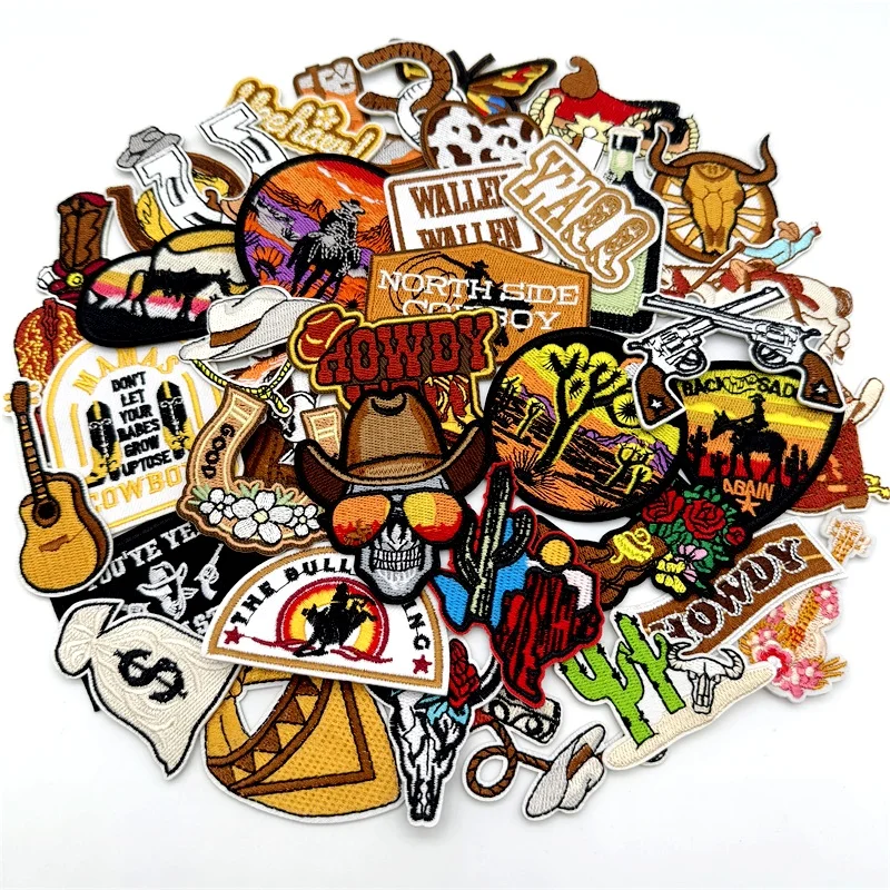 40pcs/lot New West Cowboy Embroidered Patches Applique for Clothing DIY  Iron on/ Sew on Patches Stripes Stickers