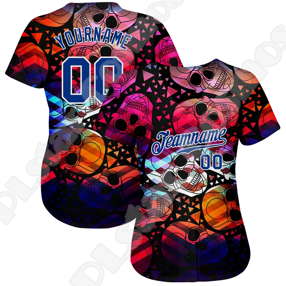 Custom Name Halloween Skull Graffiti Gradient Tattoo 3DPrint Summer Casual Harajuku Women Lady Couple Baseball Shirts Jersey N23